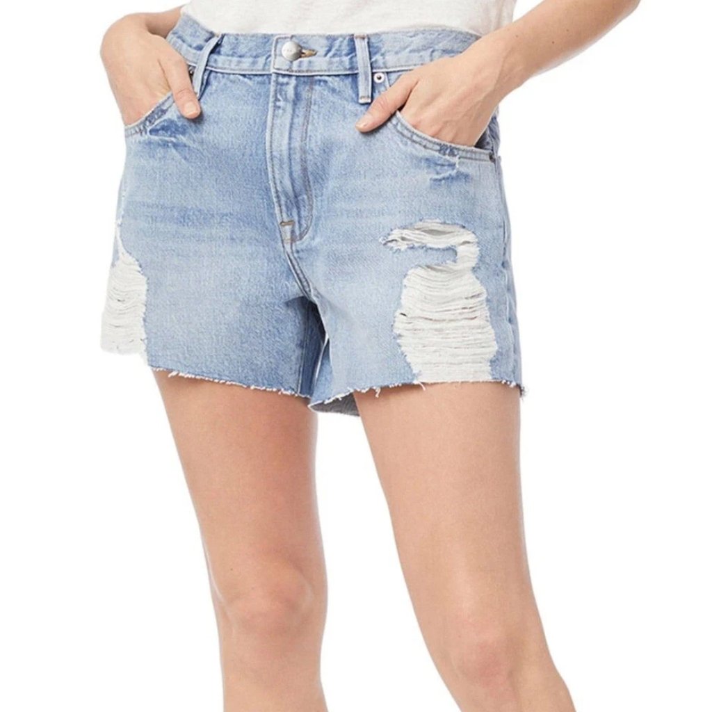 Frame "Le Ultra" Baggy Ripped Denim Shorts In Lomond Slash 28